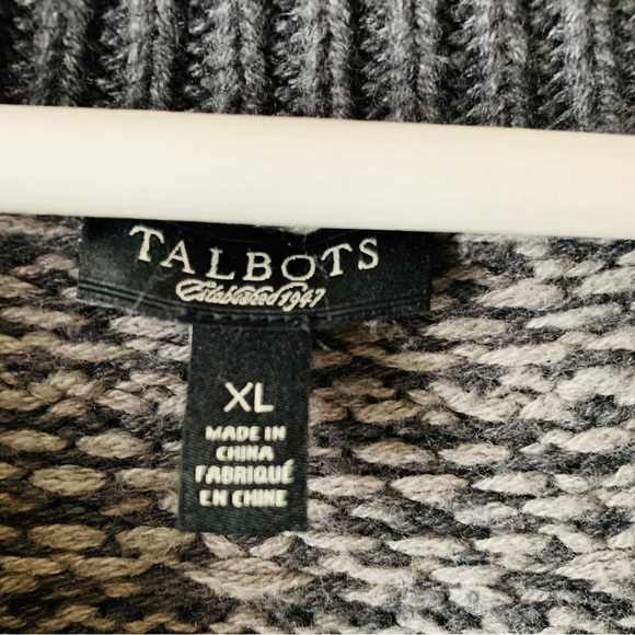 Talbots Front Zip Women’s Cardigan Grey Cream Size XL Cotton Wool With Pockets - Picture 5 of 16